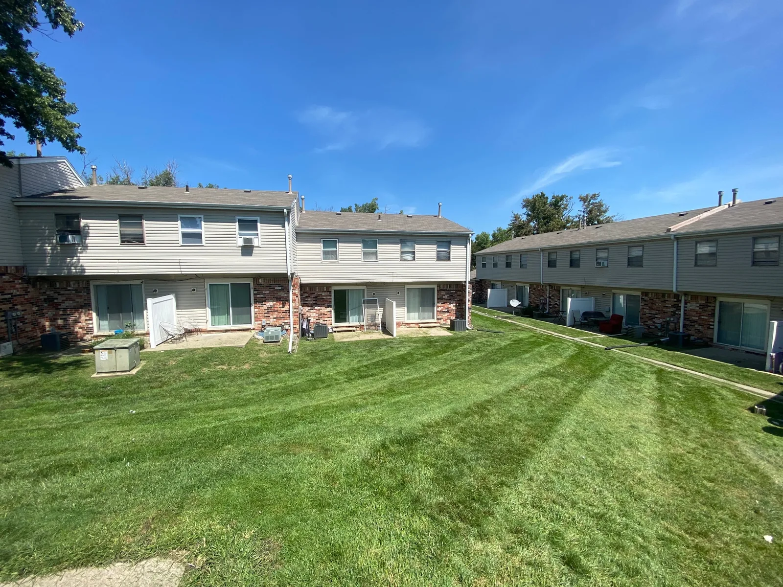 Freshly striped lawn at an apartment community